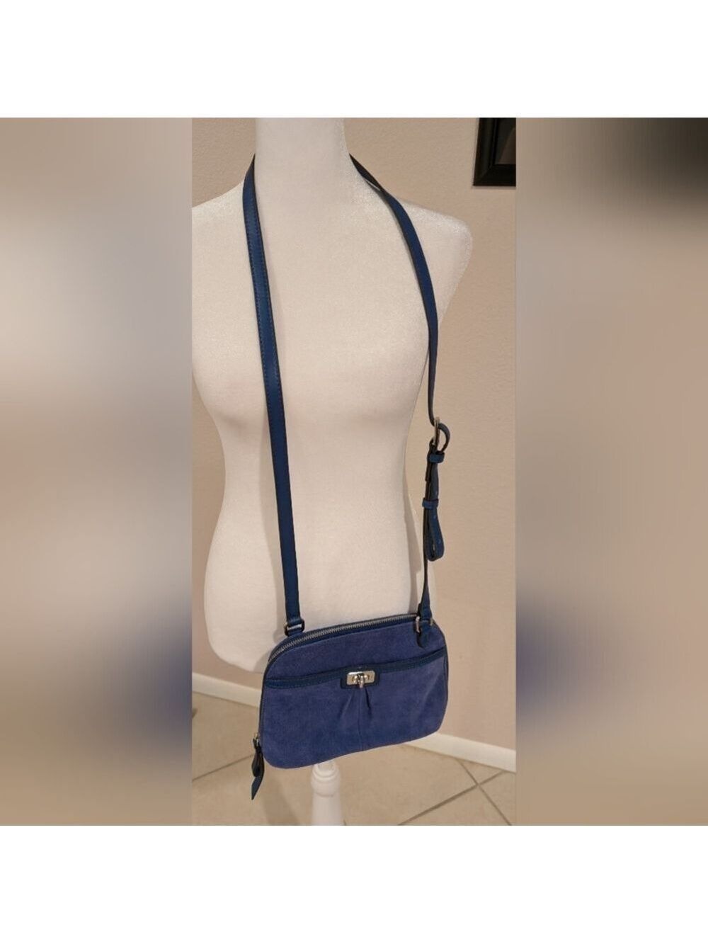 B Makovsky Blue Suede Leather Crossbody Bag - Picture 1 of 8